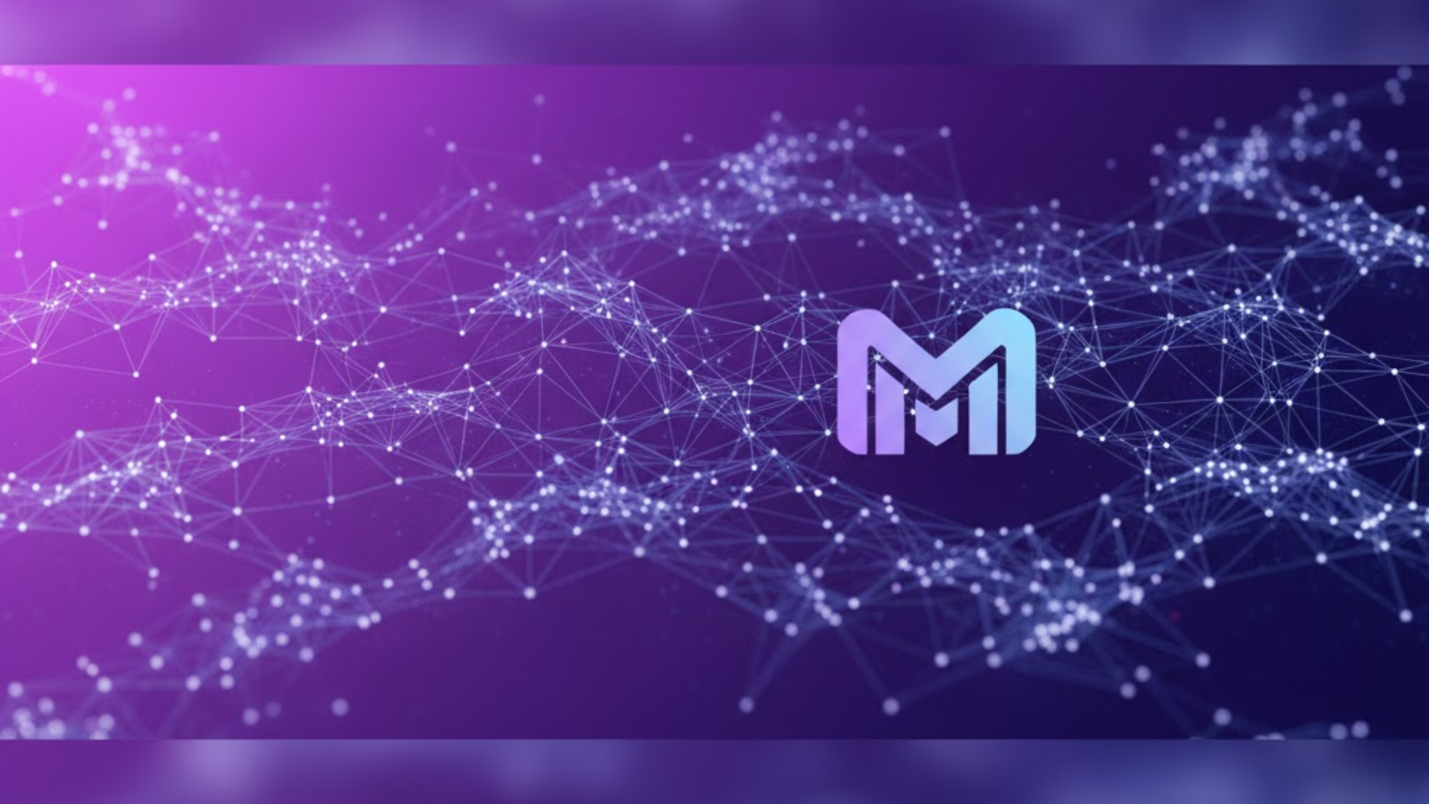 A glowing stylized M logo appears in the center of a purple background, surrounded by interconnected dots and lines forming a digital network pattern, evoking the innovation found in the Best Twitter Alternatives.